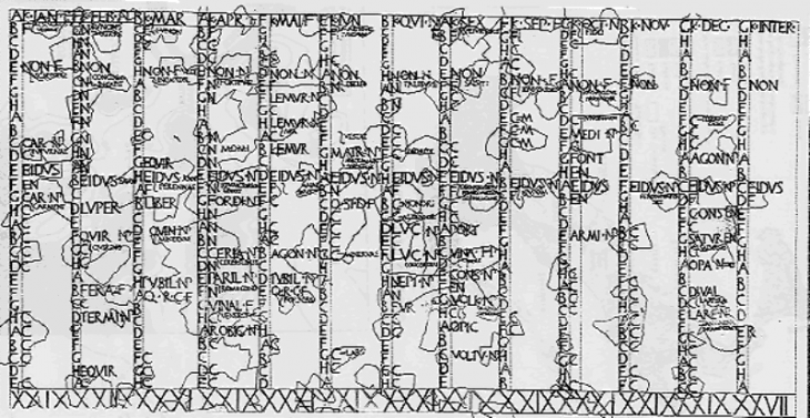 Fasti Antiates Maiores, plus ancien calendrier romain, antérieur à la réforme de Jules César.