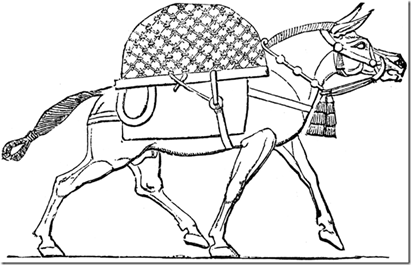 Représentation de mule bâtée datée de l’époque assyrienne